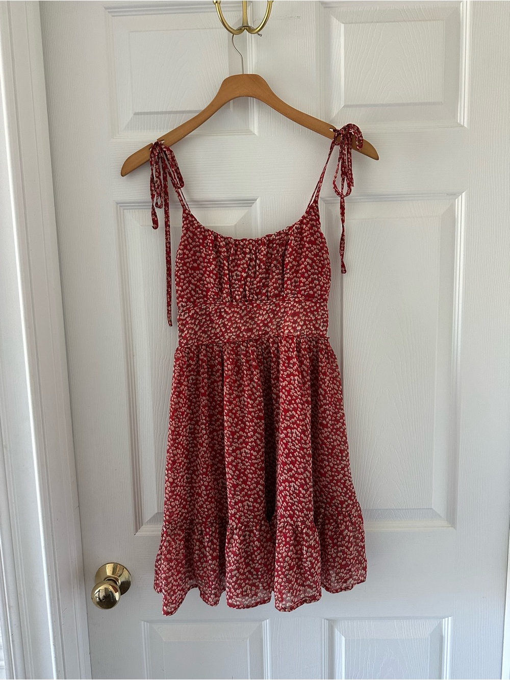 Princess Polly Red Floral Tie Strap Smocked Mini Dress US 0